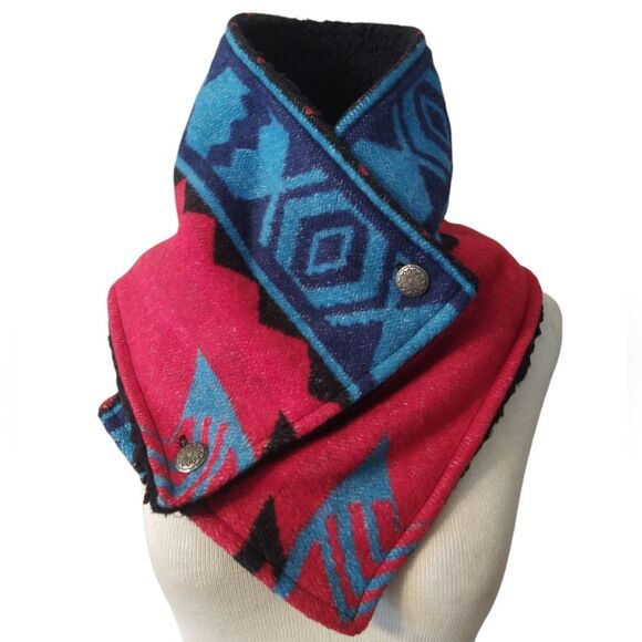 Rhonda Stark Vintage Aztec Western Boho Wool Blend Neck Warmer Cowl Scarf - Picture 1 of 10